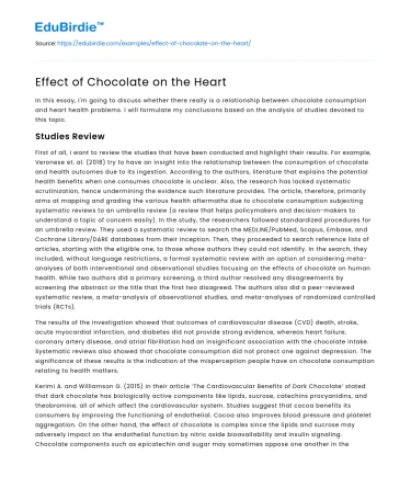 Effect of Chocolate on the Heart