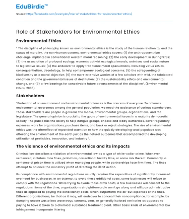 Role of Stakeholders for Environmental Ethics