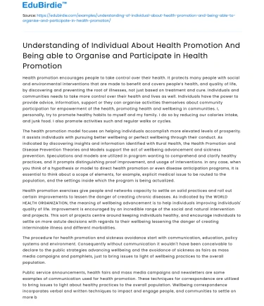 Understanding and Participation in Health Promotion