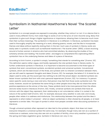 Symbolism in Nathaniel Hawthorne’s Novel ‘The Scarlet Letter’