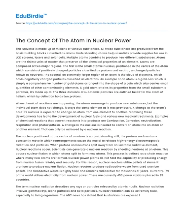 The Concept Of The Atom In Nuclear Power