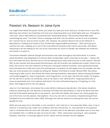 Passion Vs. Reason In Jane Eyre