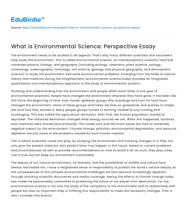 What Is Environmental Science: Perspective Essay