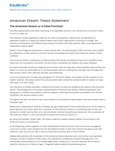 American Dream: Thesis Statement