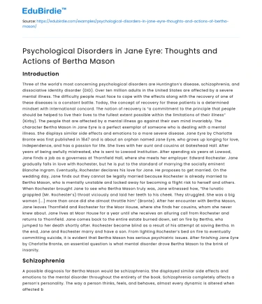 Psychological Disorders in Jane Eyre: Thoughts and Actions of Bertha Mason