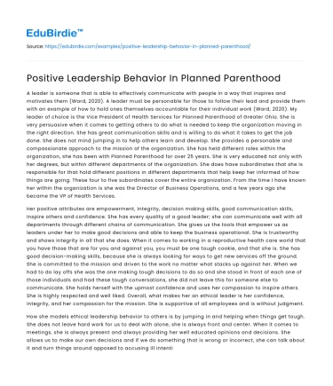 Positive Leadership Behavior In Planned Parenthood