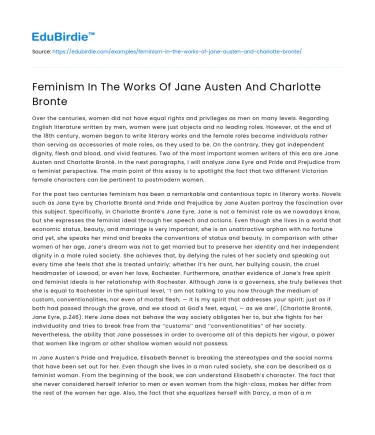 Feminism In The Works Of Jane Austen And Charlotte Bronte