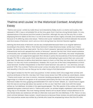 Thelma and Louise’ in the Historical Context: Analytical Essay