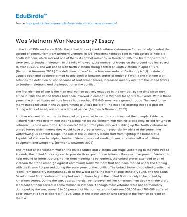 Was Vietnam War Necessary? Essay