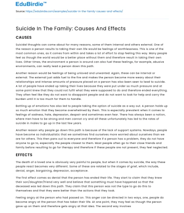 Suicide In The Family: Causes And Effects