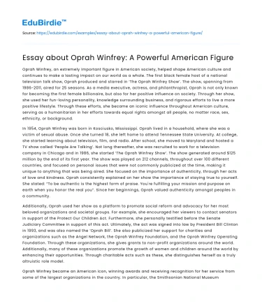 Essay about Oprah Winfrey: A Powerful American Figure