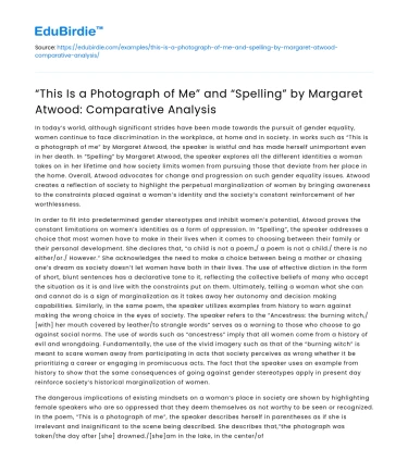 Atwood’s This Is a Photograph of Me and Spelling Comparative Analysis