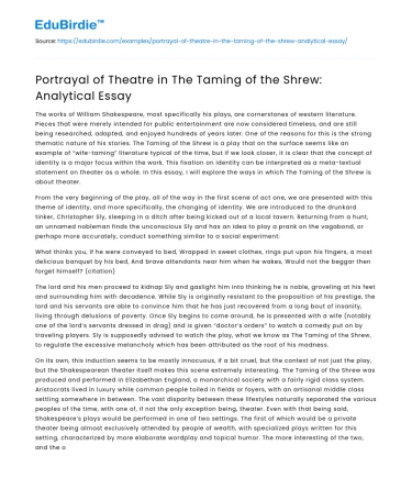 Portrayal of Theatre in The Taming of the Shrew: Analytical Essay