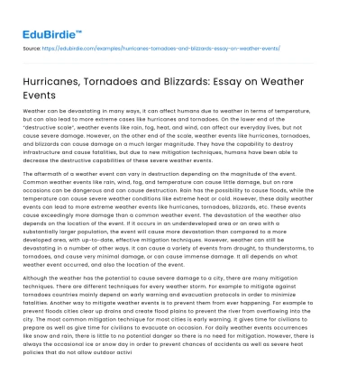 Hurricanes, Tornadoes and Blizzards: Essay on Weather Events