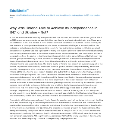 Finland’s 1917 Independence vs Ukraine’s Failure