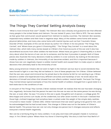 The Things They Carried’ Setting Analysis Essay