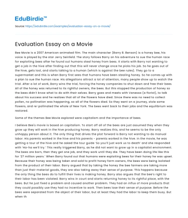 Evaluation Essay on a Movie