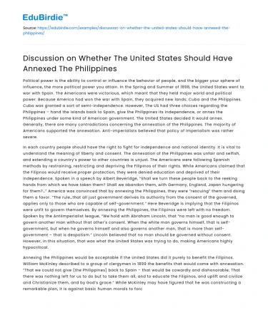 Should The United States Have Annexed The Philippines