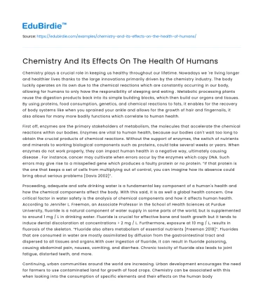 Chemistry And Its Effects On The Health Of Humans