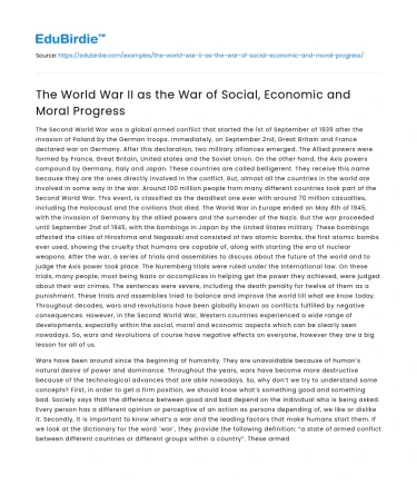 The World War II as the War of Social, Economic and Moral Progress