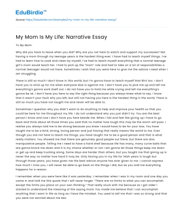 My Mom Is My Life: Narrative Essay
