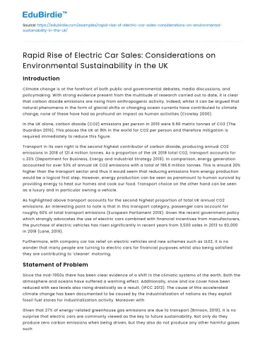 UK Electric Car Sales: Environmental Sustainability Considerations