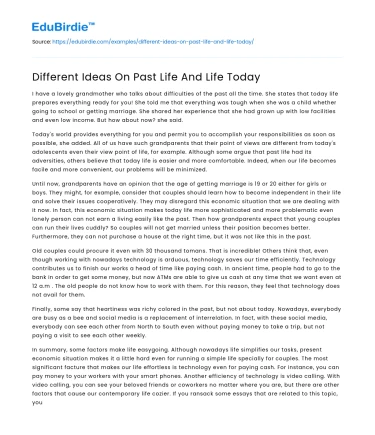 Different Ideas On Past Life And Life Today