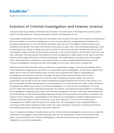 Evolution of Criminal Investigation and Forensic Science