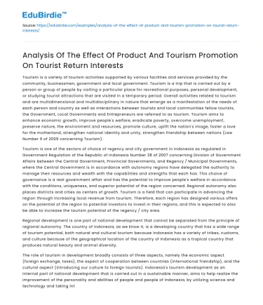Impact of Product and Tourism Promotion on Tourist Return