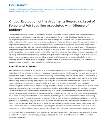 Evaluating Force and Labels in Robbery Offenses
