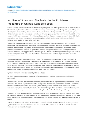 Postcolonial Issues in Achebe’s ‘Antilles of Savanna’