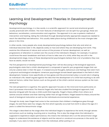 Learning And Development Theories In Developmental Psychology