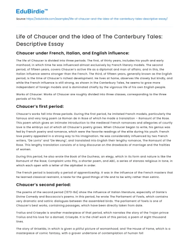 Life of Chaucer and the Idea of The Canterbury Tales