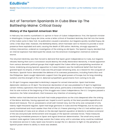 Spanish in Cuba Blew Up Battleship Maine