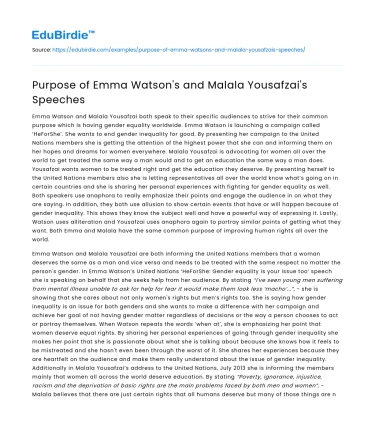 Purpose of Emma Watson’s and Malala Yousafzai’s Speeches