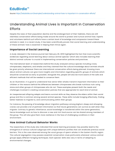 Understanding Animal Lives is Important in Conservation Efforts