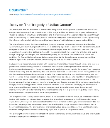 Essay on ‘The Tragedy of Julius Caesar’