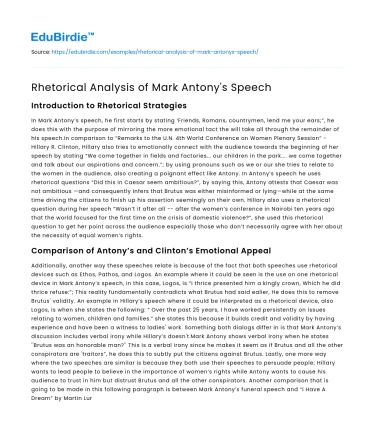 Rhetorical Analysis of Mark Antony’s Speech