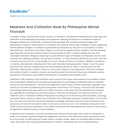 Madness And Civilization Book By Philosopher Michel Foucault