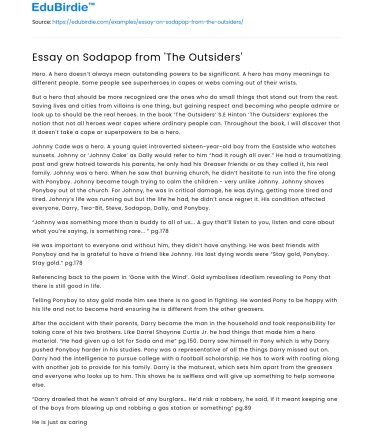 Essay on Sodapop from ‘The Outsiders’