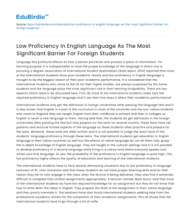 Low English Proficiency Major Barrier for Foreign Students