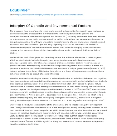 Interplay Of Genetic And Environmental Factors