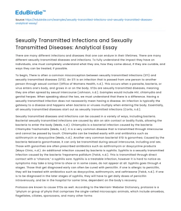 Sexually Transmitted Infections and Sexually Transmitted Diseases