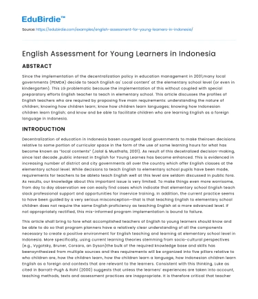 English Assessment for Young Learners in Indonesia