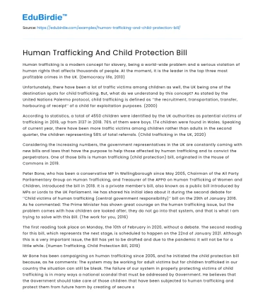 Human Trafficking And Child Protection Bill
