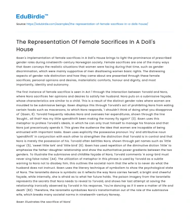 The Representation Of Female Sacrifices In A Doll’s House