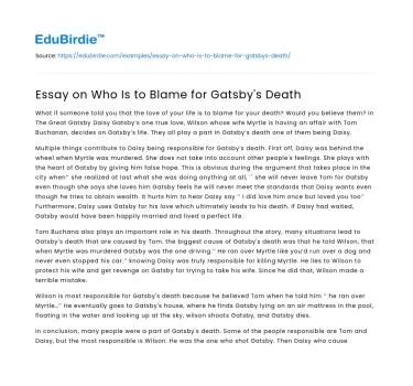 Responsibility for Gatsby’s Demise