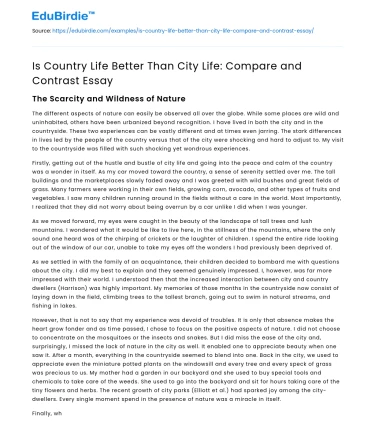 Is Country Life Better Than City Life: Compare and Contrast Essay