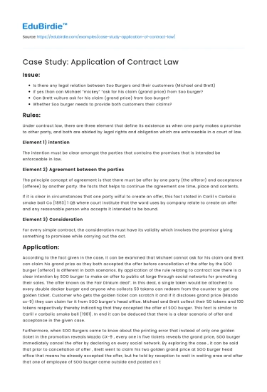 Case Study: Application of Contract Law