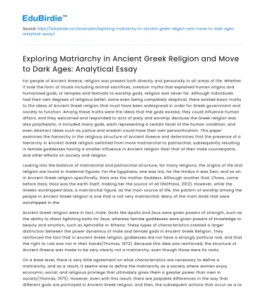 Analyzing Matriarchy in Ancient Greek Religion and Dark Ages